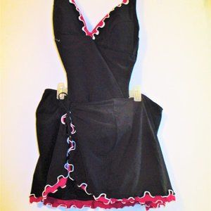 Bathing Swim Suit - Black with Pink & White Trim Sz 10 Med